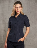 M8224 - Ladies Pin Stripe Short Sleeve Shirt Benchmark