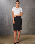M9472 - Ladies Poly/Viscose Stretch Stripe Mid Length Lined Pencil Skirt Benchmark