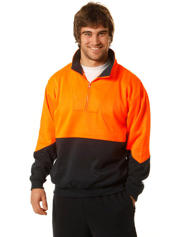 SW13A - Mens High Visibility Long Sleeve Fleecy Sweat With Collar AIW