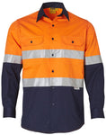 Mens High Visibility Cool-Breeze Cotton Twill Long Sleeve Safety Shirt With Reflective 3M Tapes SW60
